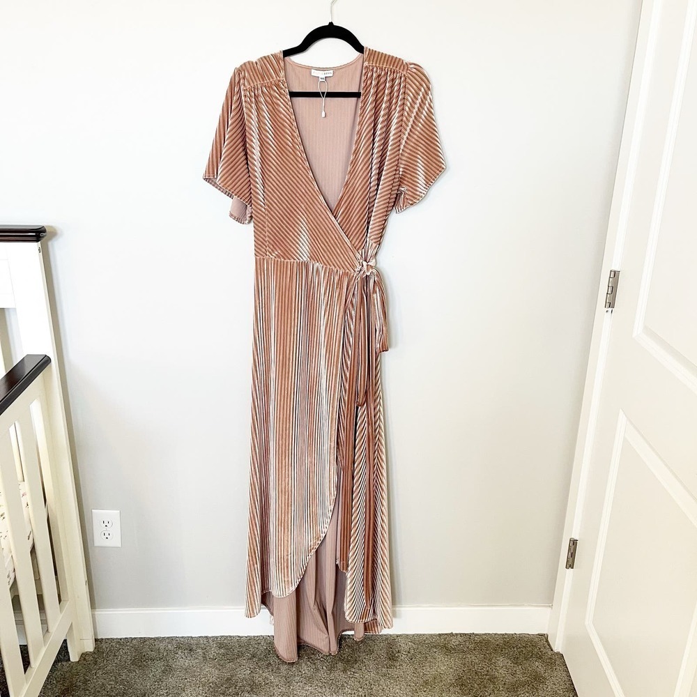Baltic Born Light Pink Champagne Andi Velvet Ribbed Wrap Maxi Dress XXXL